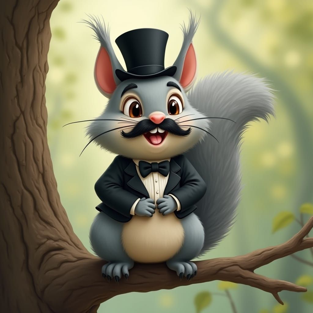Squirrel Gentleman in Top Hat Cartoon Illustration