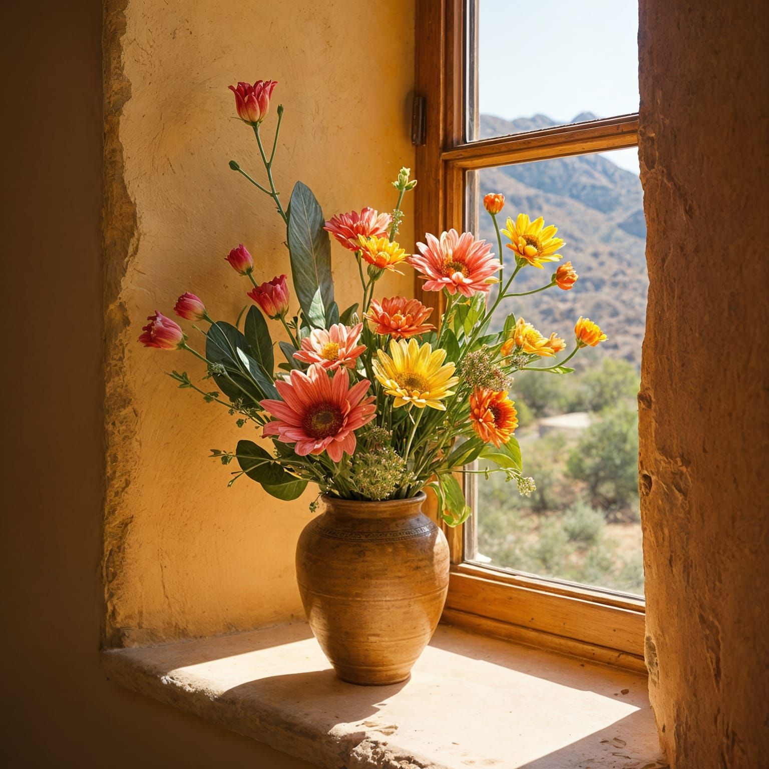 Desert Blooms in Adobe Window
