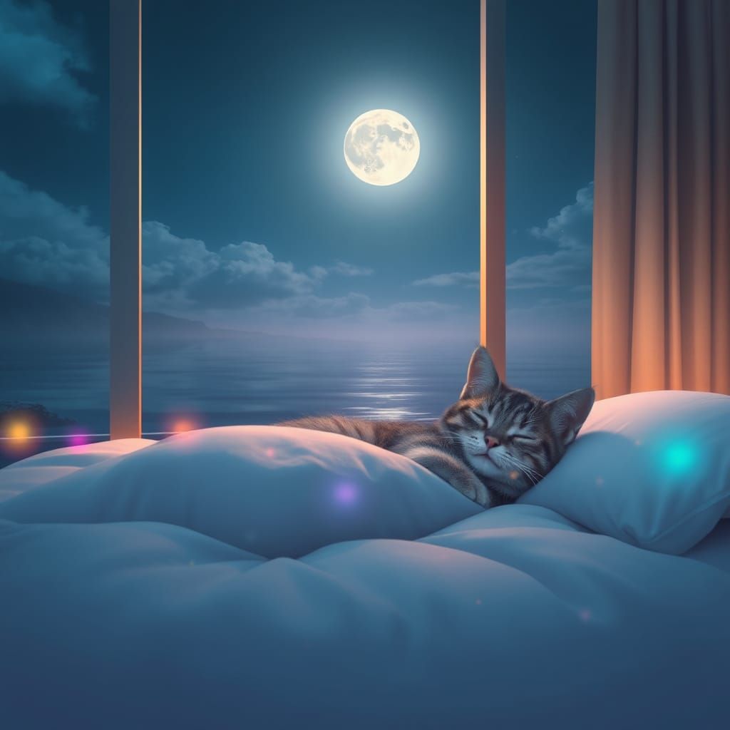 Kitty's Dream: Rainbow Lights and Moonlight
