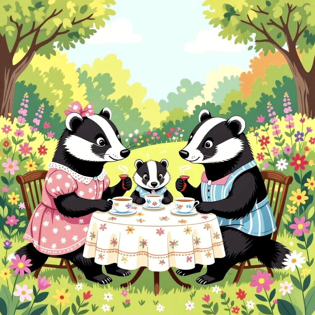 Badger Family Tea Party: Children's Book Illustration