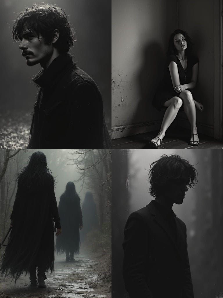 Black Shadow Figure Walking in Darkness