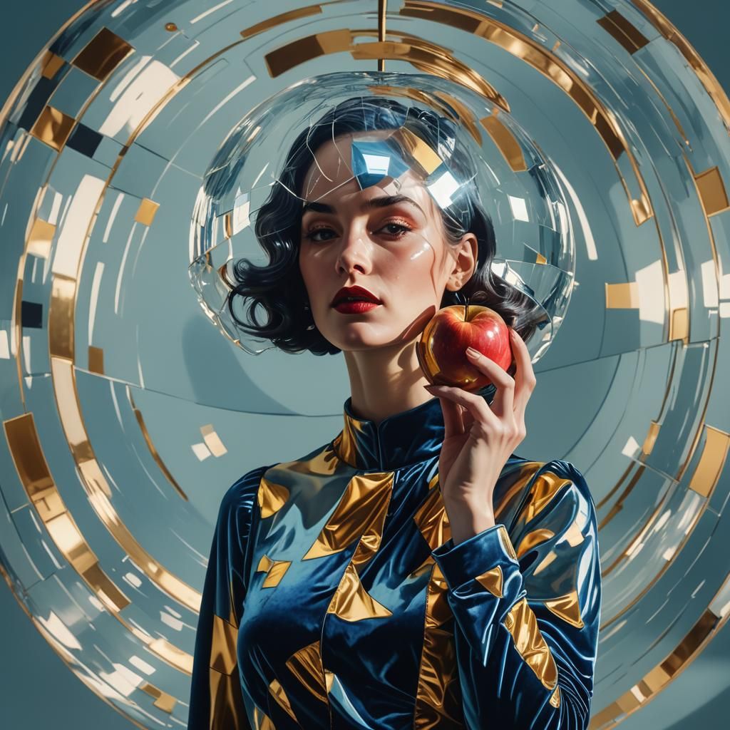Geometric Bauhaus Woman with Apple Head