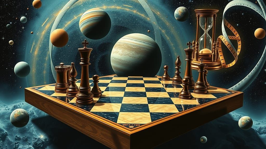 Cosmic Chessboard in Salvador Dali Surrealist Style
