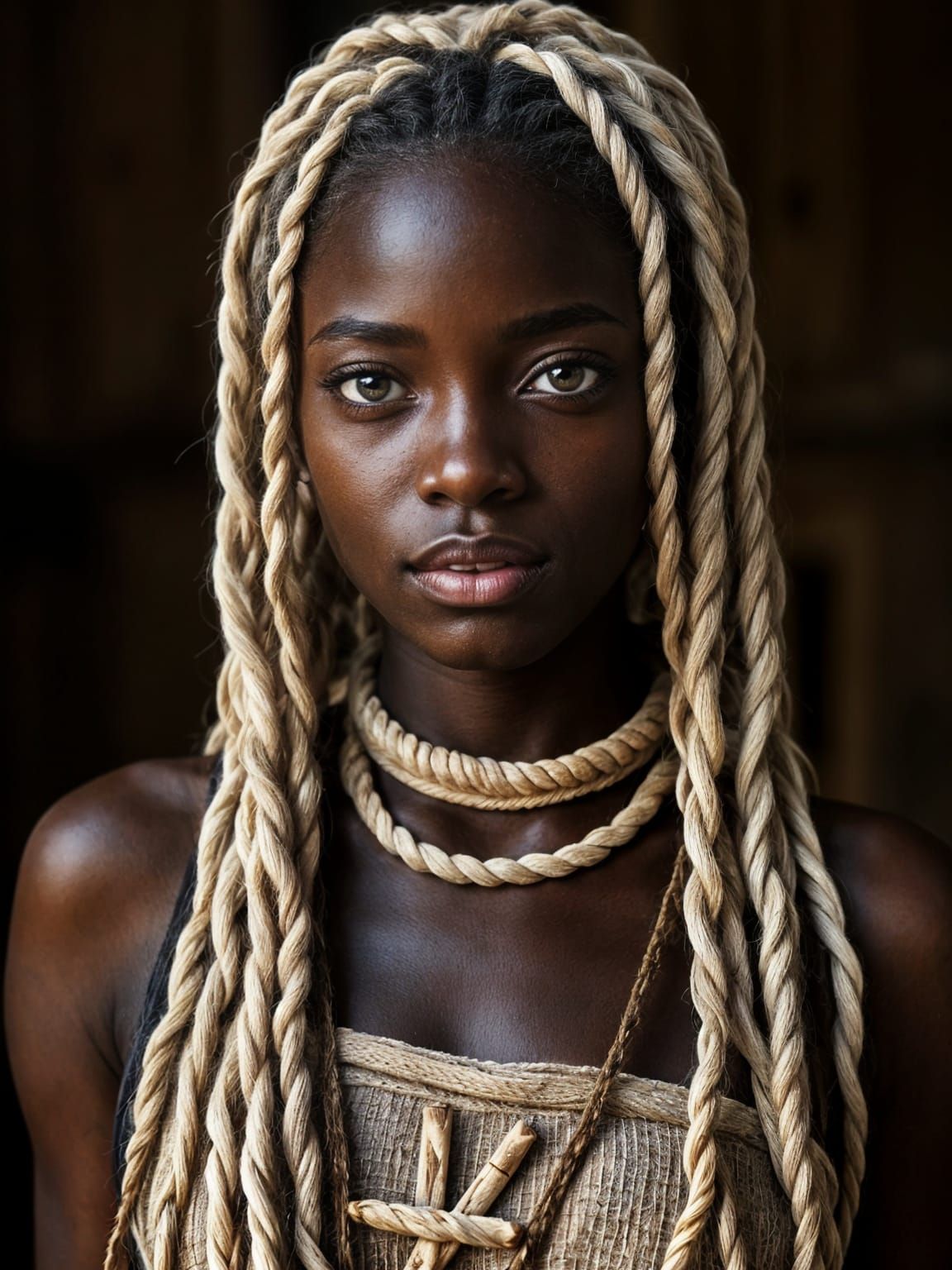 Charming Woman in Bone and Linen Outfit