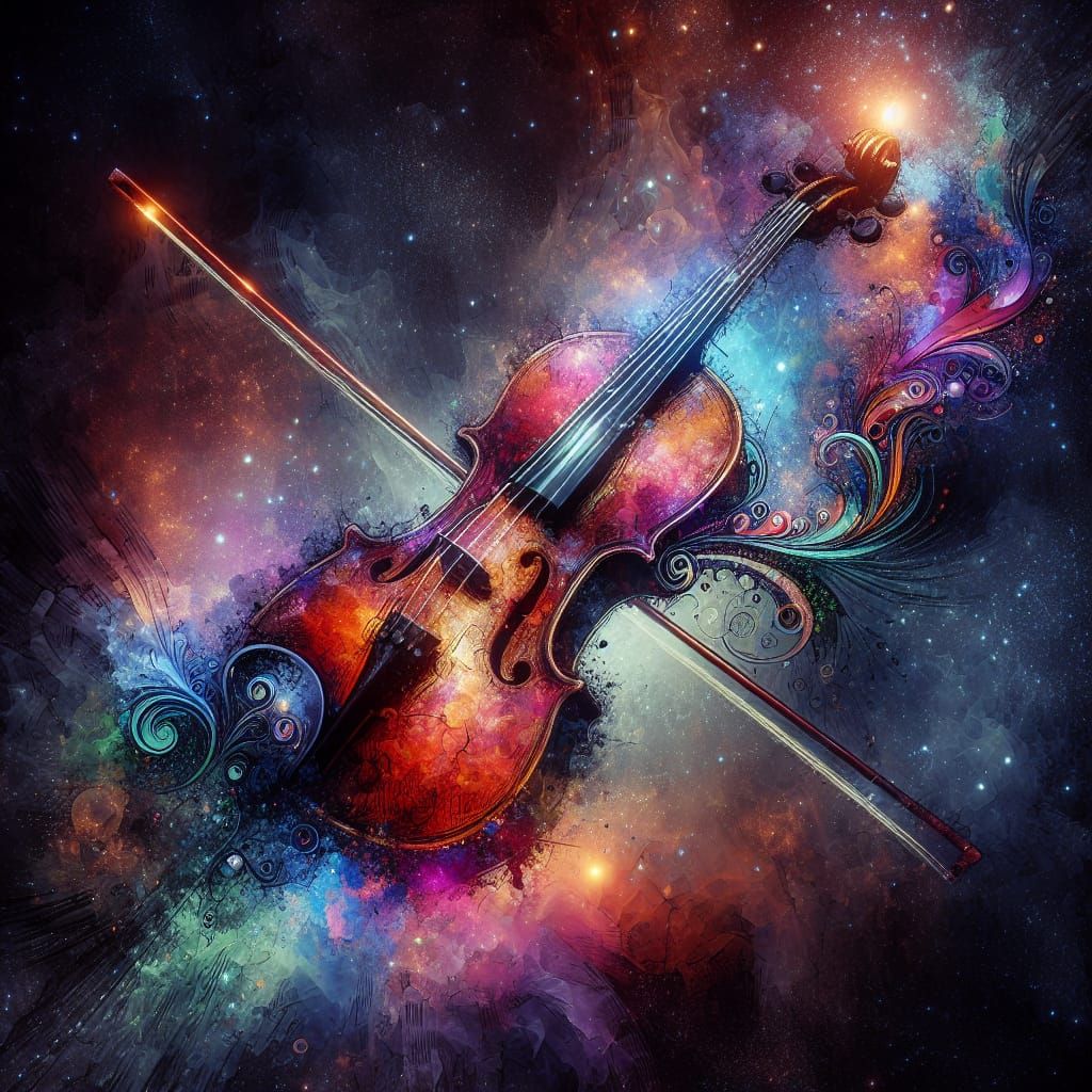 Glorious Iridescent Violin in Mixed Media