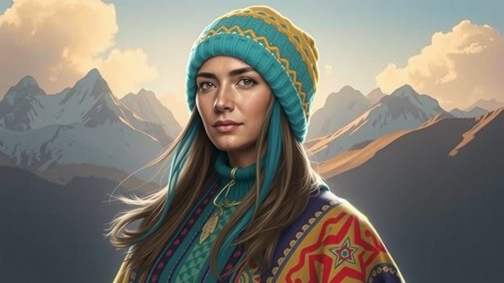 Bolivian Woman in Traditional Andean Attire Against Andes Mo...