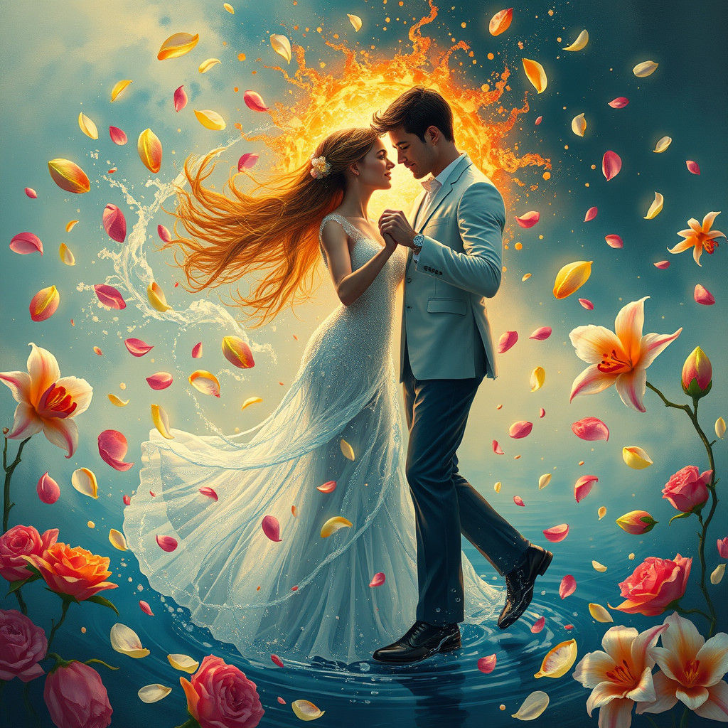 Couple Dancing in Fire, Water Clothes, Romantic Style