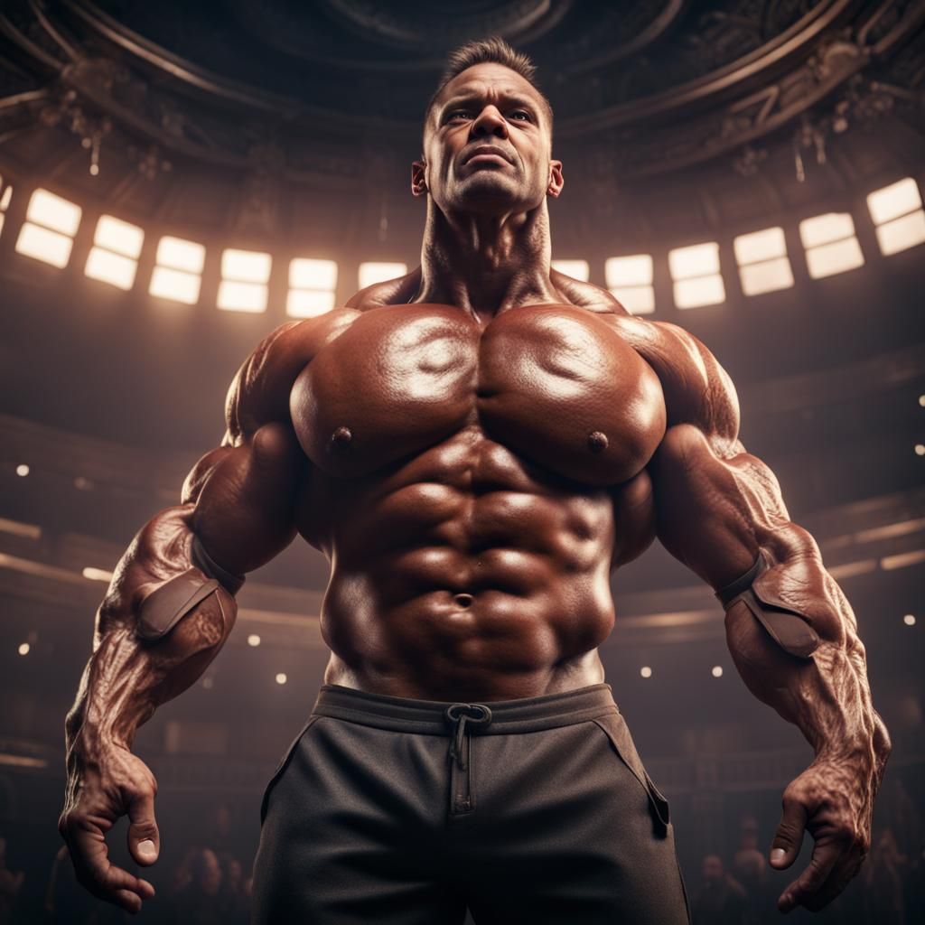 Muscular Bodybuilder Display in Detailed Matte Painting