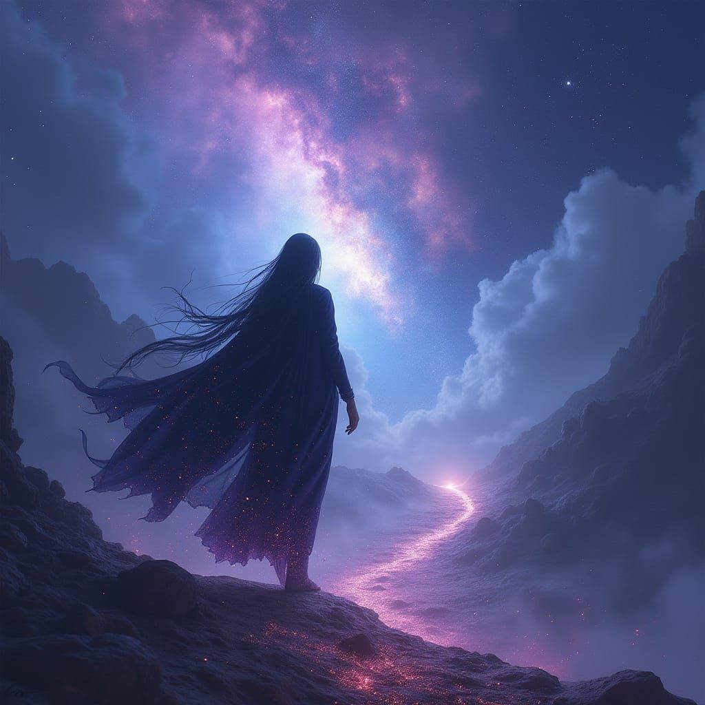 Cosmic Reaper Walks Galaxy Path in Digital Matte Painting St...