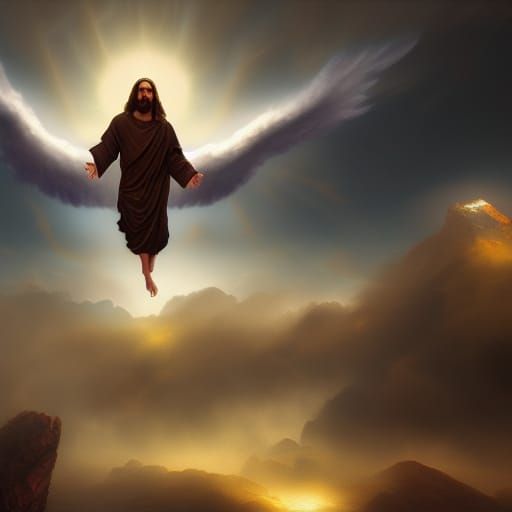Jesus Ascending with Angels: Fantasy Concept Art
