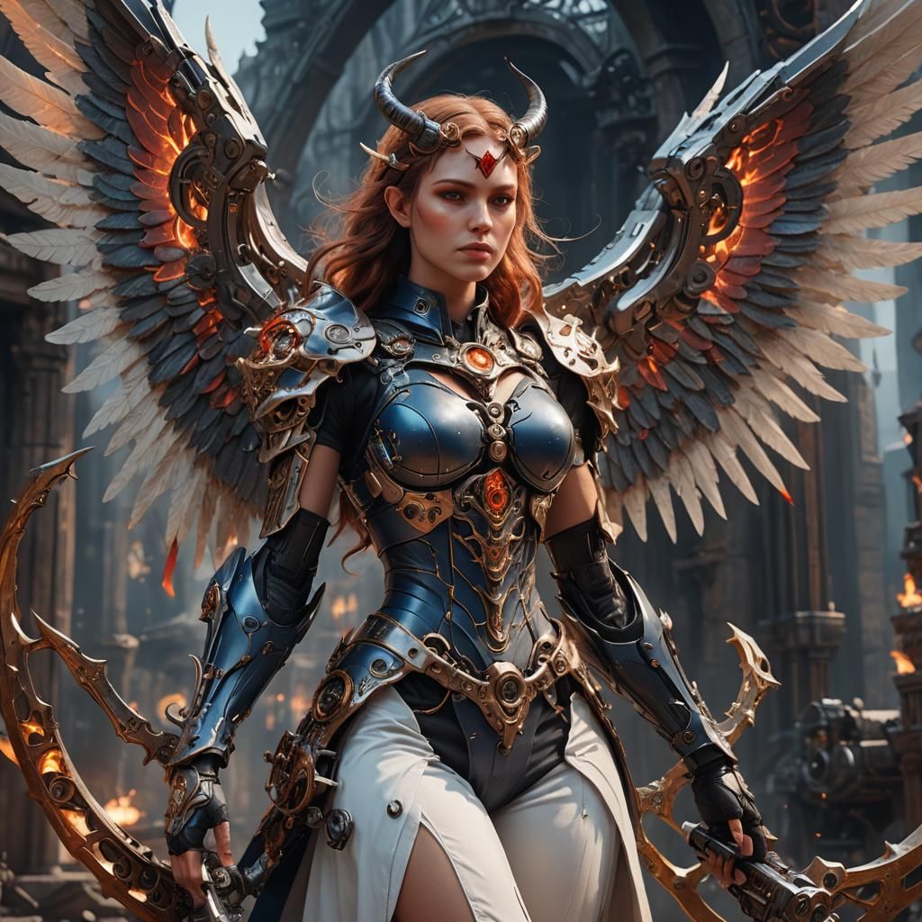 Mechanical Razor Winged Angel: Detailed Fantasy Art