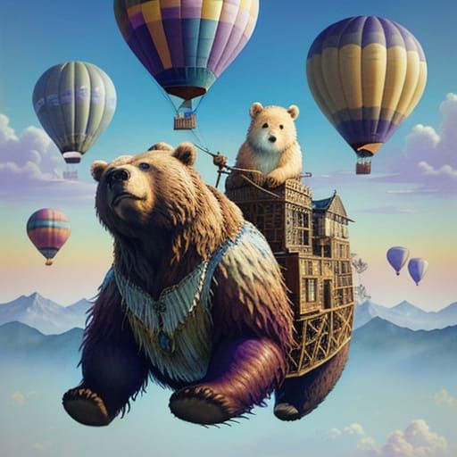 Brown Bear's Whimsical Flight: A Watercolour Adventure