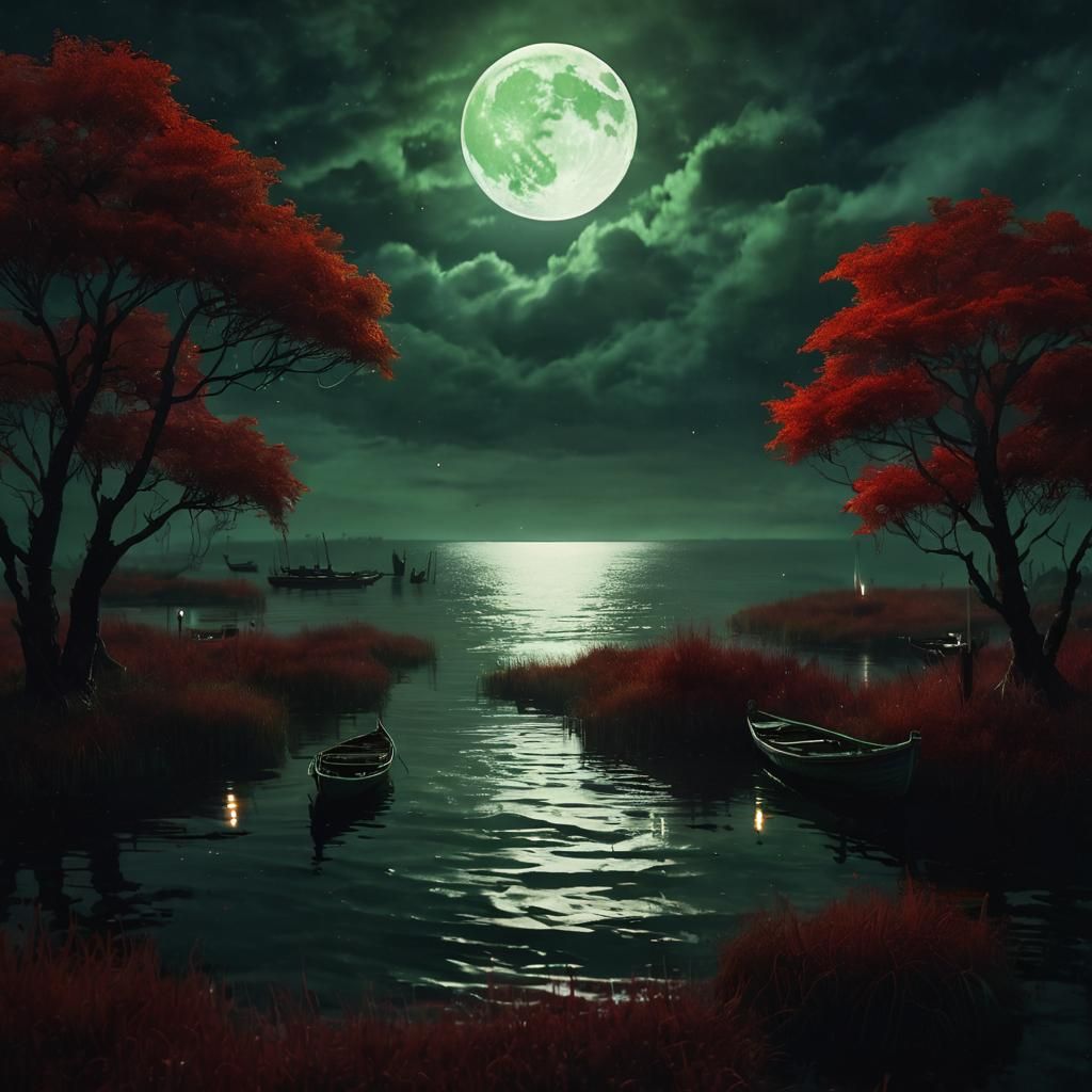 Night Swamp Rituals Under Green Moon