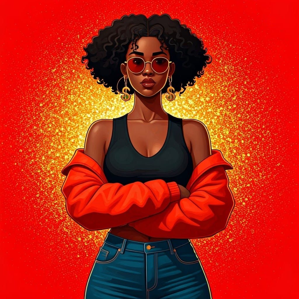 Trendy Black Woman Posing in 3D Anime Style