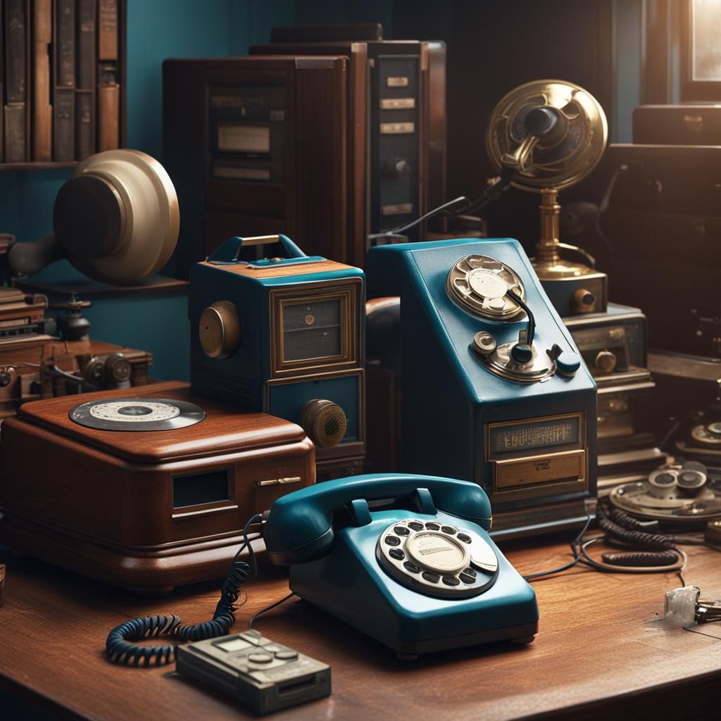 Retro Tech Still Life in Detailed Matte Painting