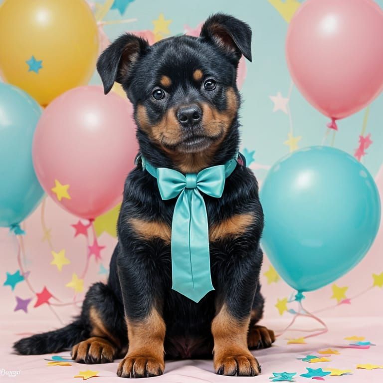 Adorable Rottweiler in Vibrant Turquoise Bow