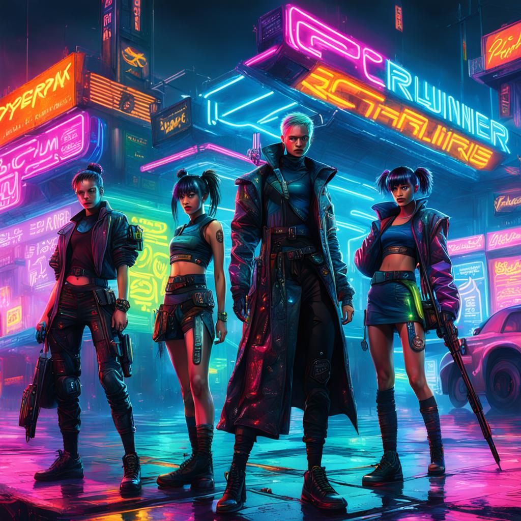 Magical Rainbow Fairies in Cyberpunk Neon City