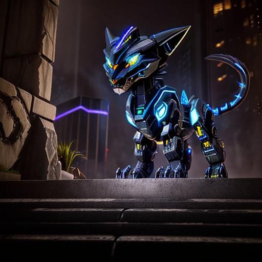 Cybernetic Displacer Beast Prowling a Dark City