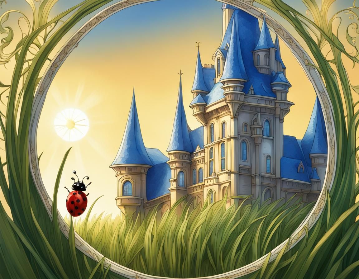 Ladybug and Castle in Art Nouveau Style