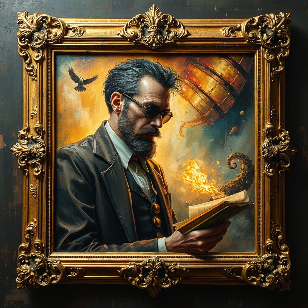 Surreal Portrait of a Scientist in Ornate Frame