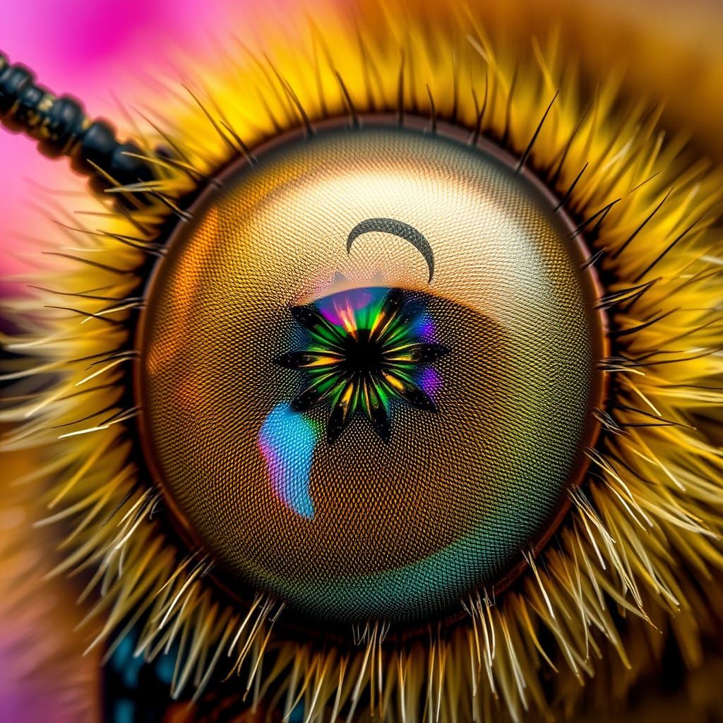 Honeybee Eye: Hyperrealistic Compound Lens Reflection