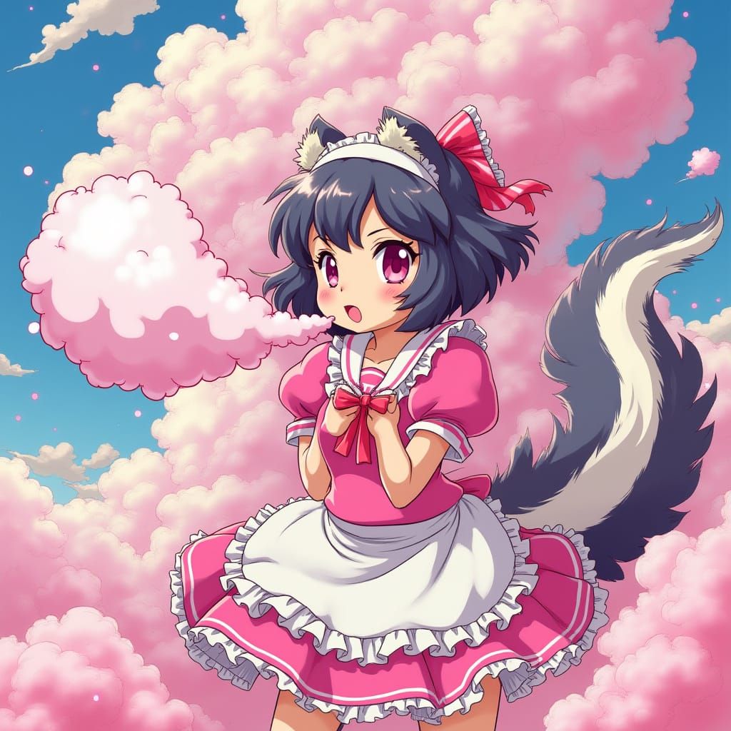 Surreal Anime Skunk Girl Lets Out Sparkly Fart Amidst Pastel...