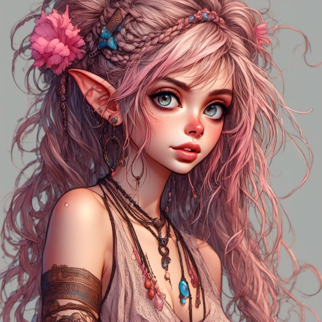 Beautiful Woman with Braids: Hand-Drawn Illustration