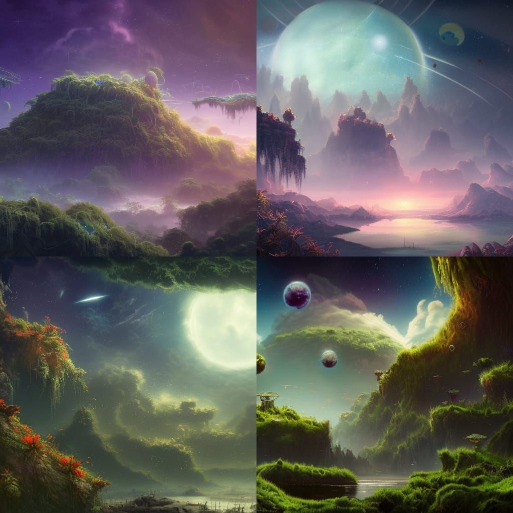 Fantastical Floating Islands Under a Starry Sky