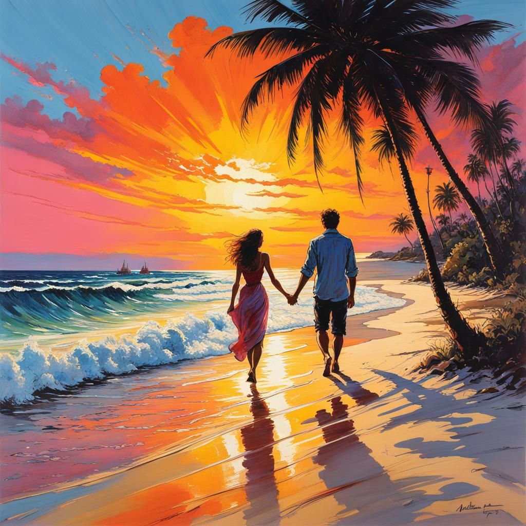 Romantic Beach Sunset Inspired by Splash Art