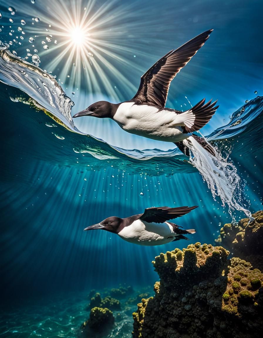 Murre's Underwater Dive: Wildlife Photography in Ultra HD