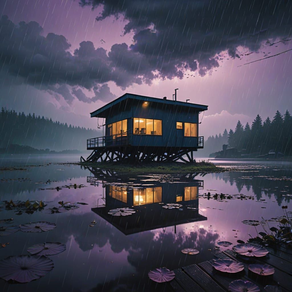 Futuristic Solitude Amidst a Moody Lake