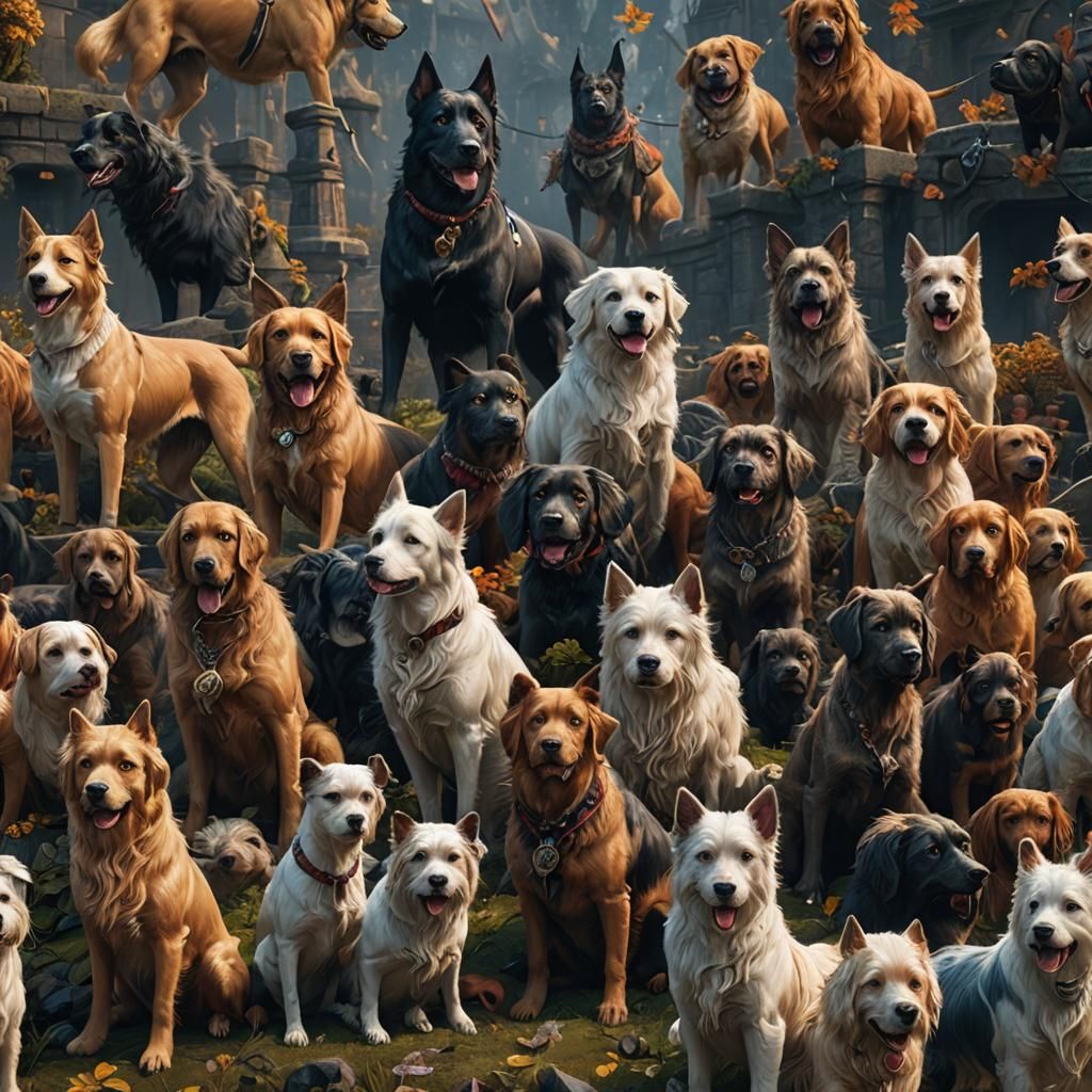 Detailed Matte Painting of Dogs in Fantasy Style