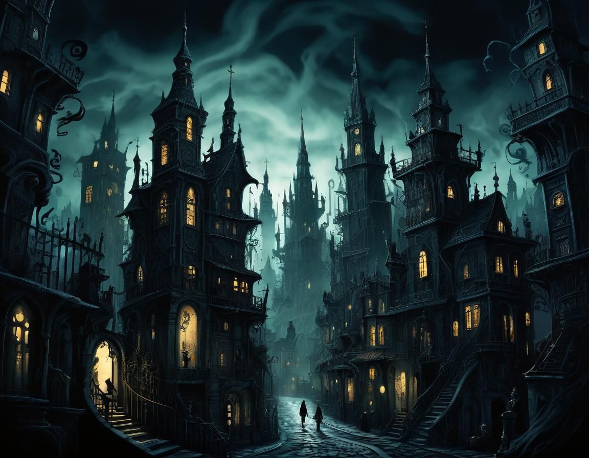 Surreal Cityscape in Gothic Whimsy Style