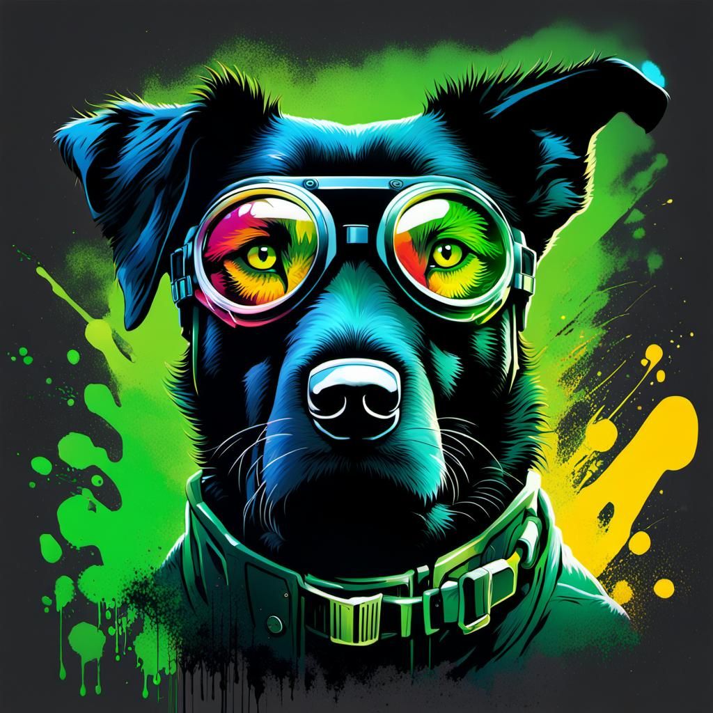 Dog with Goggles in Graffiti Street Art Style