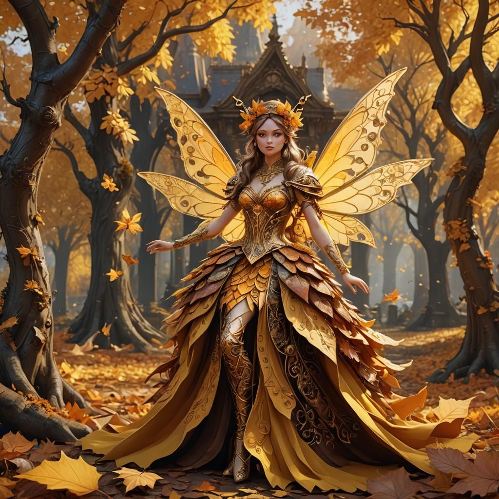 Ornate Autumn Fairy in a Detailed Matte Painting