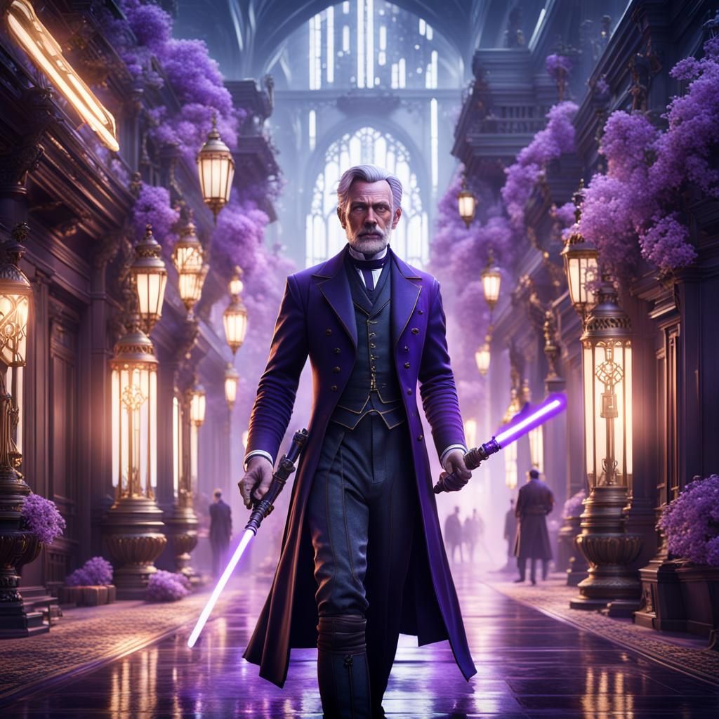 Victorian Butler Jedi with Lightsaber in High Fantasy