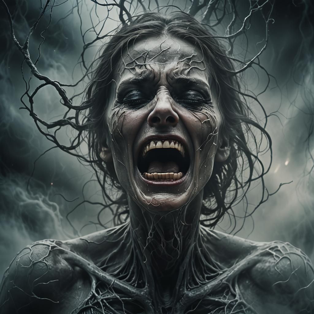 Surreal Agony: A Face Frozen in Paralysis