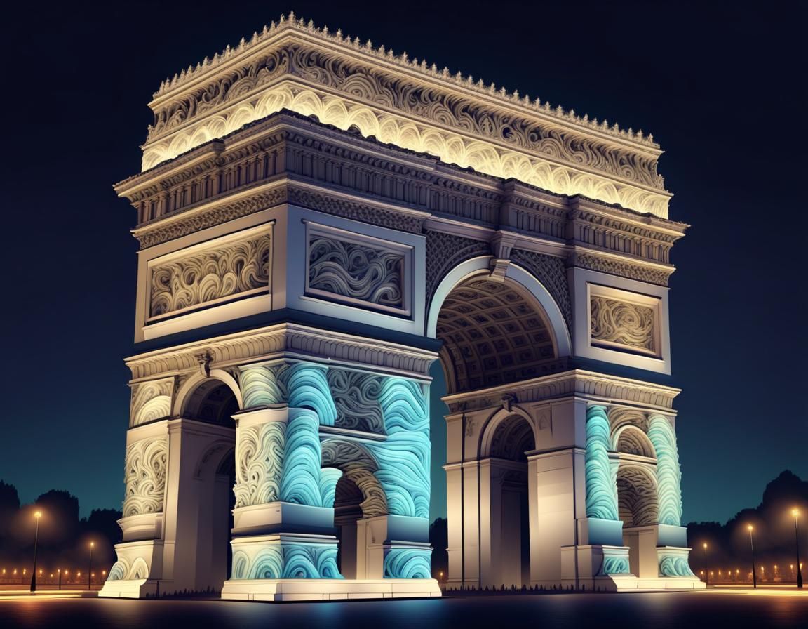 Arc de Triumph at night, abstract curves