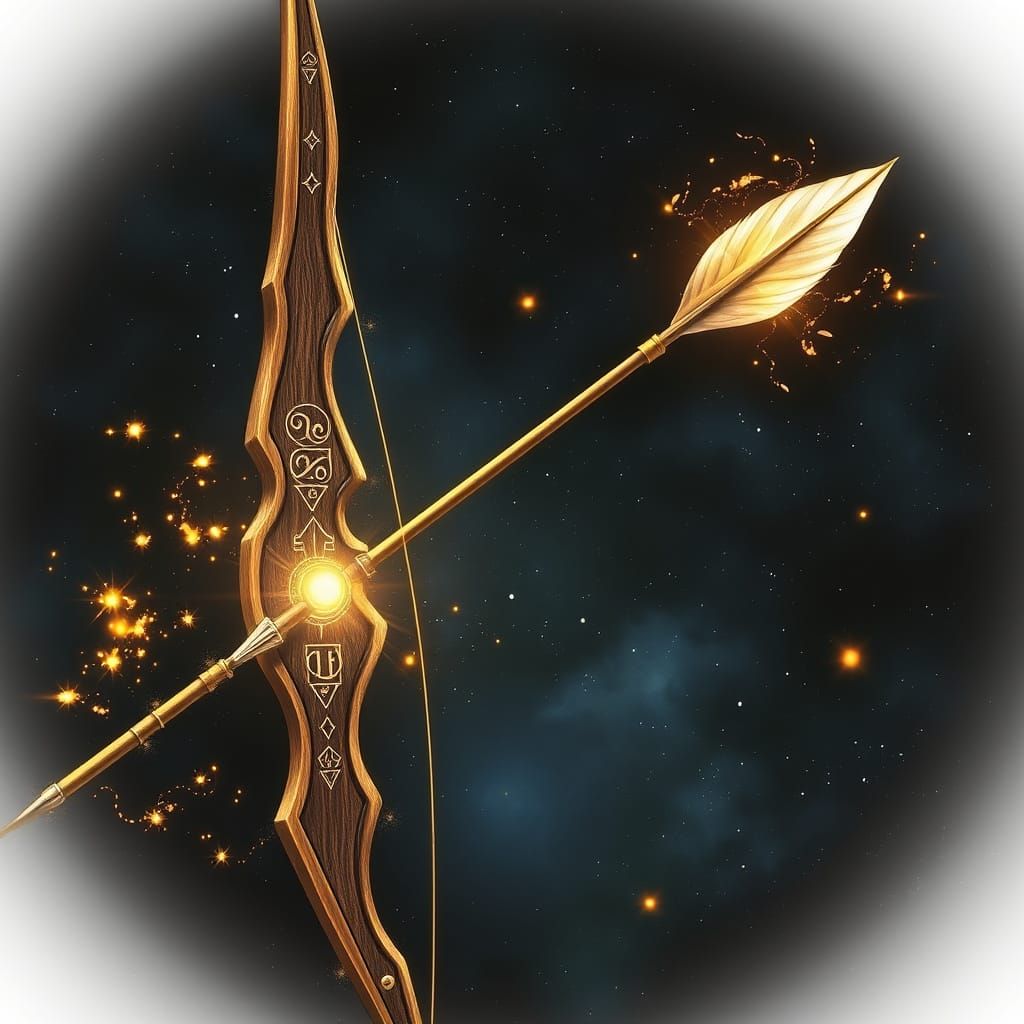 Ancient Glowing Bow and Arrow in Cosmic Fantasy Art