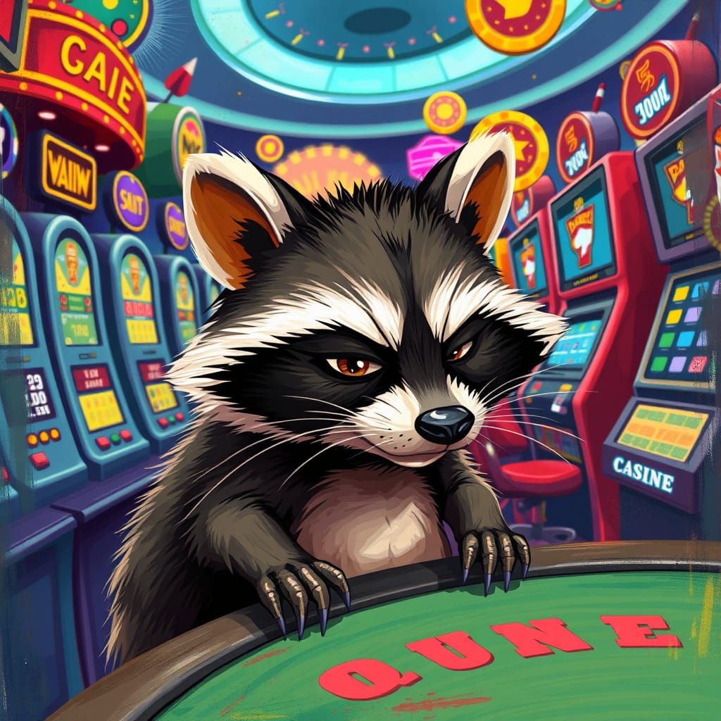Whimsical Casino Raccoon with Futuristic Twist