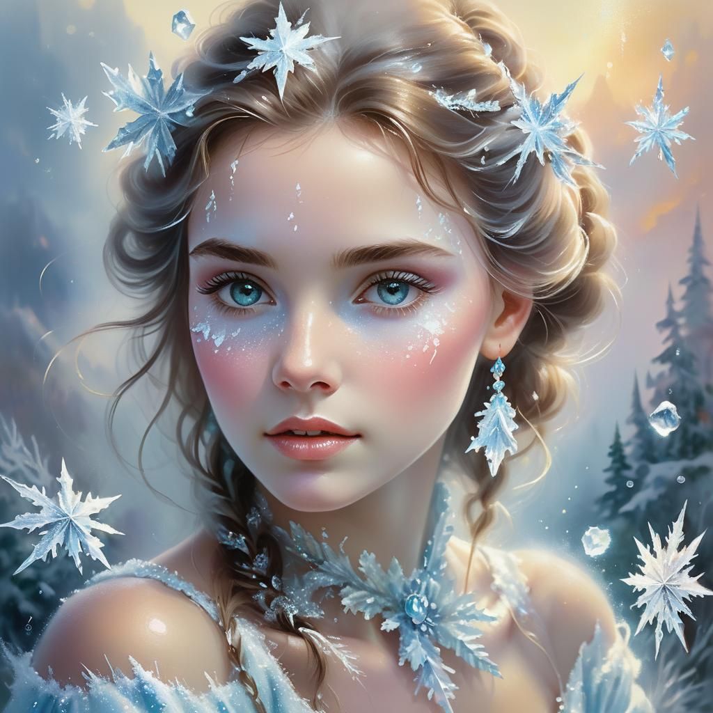 Icy Woman Creates Crystals in Ethereal Portrait