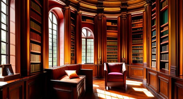 Magical Library with Vibrant Colors and Golden Ratio