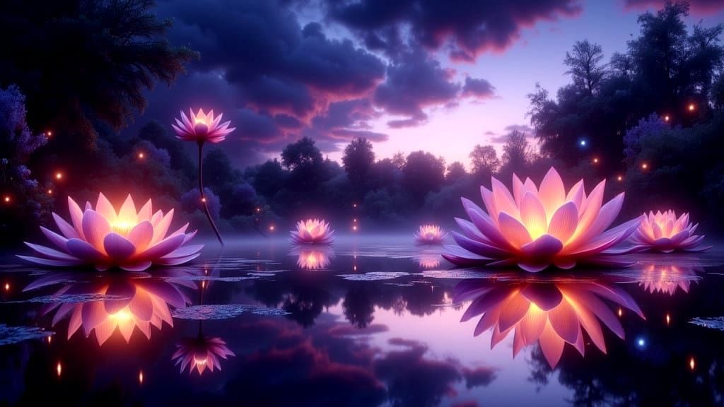 Serene Lotus Garden at Twilight
