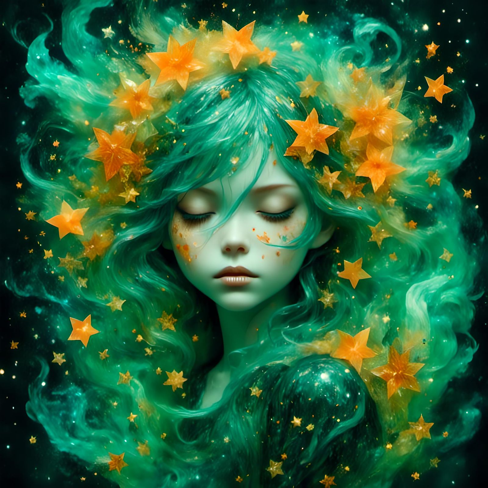 Orange and Green Agate Smoke Portrait