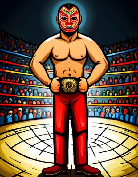 Victorious Luchador Celebrates in a Grand Wrestling Arena
