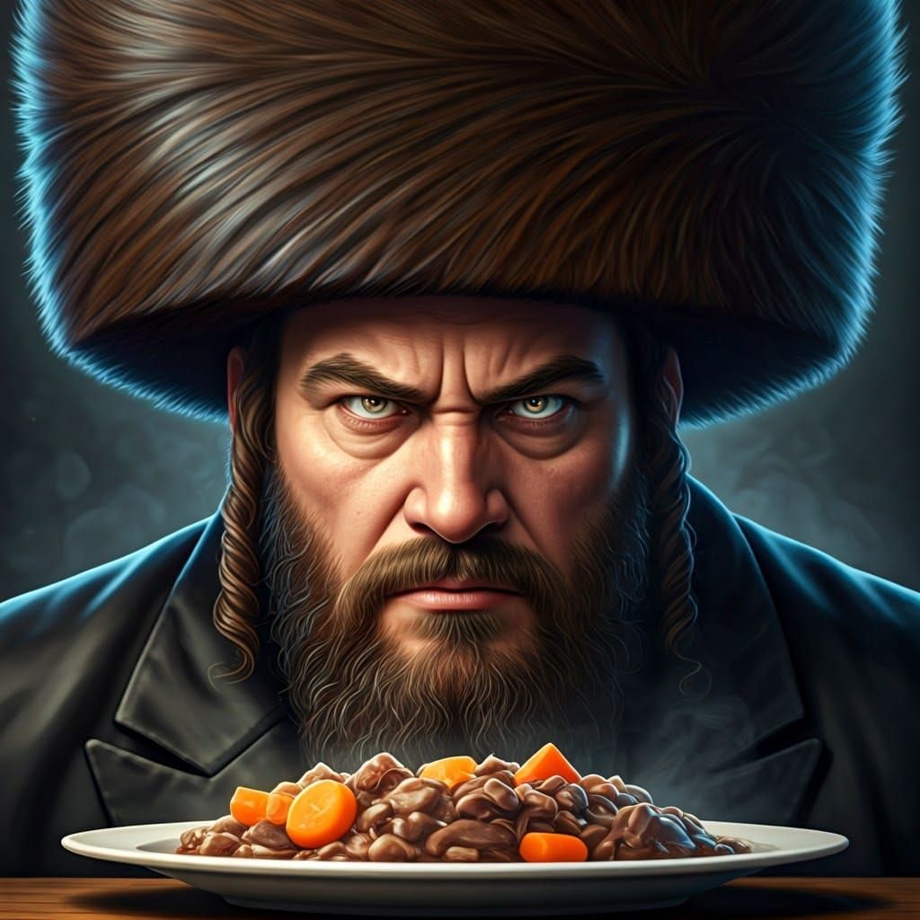 Intense Hasidic Jew with Streimel in Anime-Inspired 3D Art