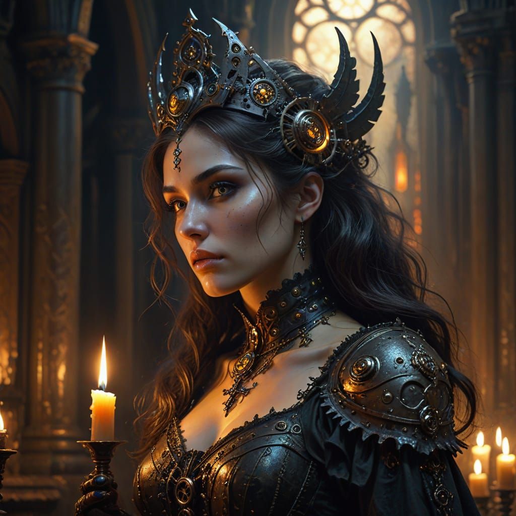 Gothic Steampunk Sorceress in Dark Fantasy Art
