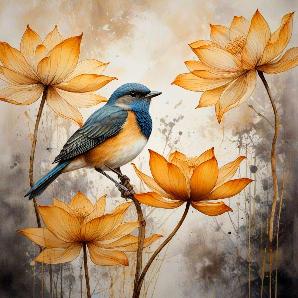 Nightingale on Porcelain in Hyperrealistic Style