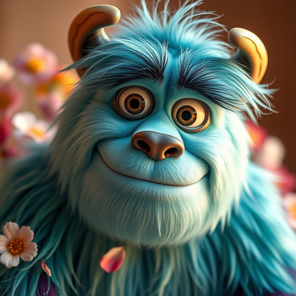 Charismatic Sulley Portrait with Floral Arrangement