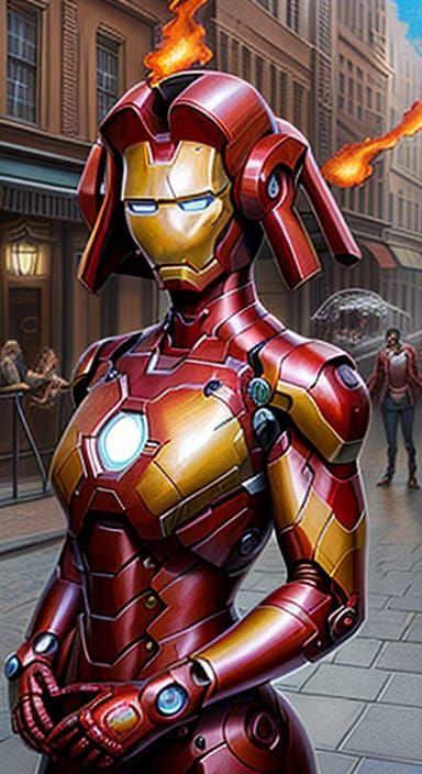 Iron Man Fire Hydrant Portrait in Comic Impasto Style